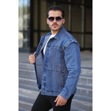 Erkek Regular Fit  Retro Kare Cep Düğmeli Mavi Ceket