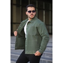 Erkek Regular Fit Düğmeli Vintage Haki Kot Ceket