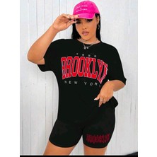 Kadın Brooklyn Baskılı Tayt-T-Shirt Takım Oversize Salaş Boyfriend