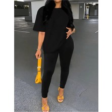 Kadın Uzun Tayt T-Shirt Kombin Oversize Takım Salaş Boyfriend