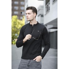 Jakbo Fermuarlı Hakim Yaka Petek Desen Erkek Uzulkol Tshirt Sweat