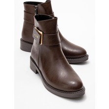 Yan Aksesuar Tokalı Kadın Bot Kahve Cilt