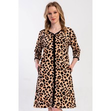 Kadın Büyük Beden Kapri Kollu Leopar Desenli Fermuarlı Ev Elbisesi C1T0N3305