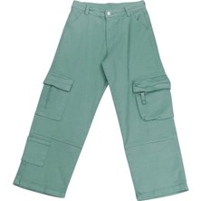 Kız Çocuk /erkek Çocuk Çift Kargo Cepli Bol Paça Model Yeşil Renk Pantolon