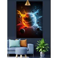 Uzayda Çarpışan Gezegenler Dekoratif Kanvas - Mdf Ahşap Tablo