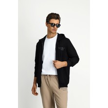 Kiğılı Kapüşonlu Regular Fit Fermuarlı Baskılı Pamuklu Sweatshirt