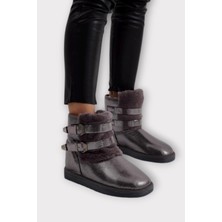 Içi Kürklü Çift Kemerli Kadın Bot Platin