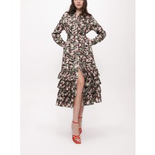 Kamuflaj Fırfırlı Uzun Gömlek Elbise 93979