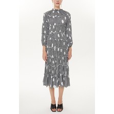 Ekose Büzgülü Midi Elbise 93333