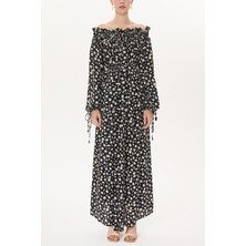 Çiçek Baskı Omuz ve Bilekleri Lastikli  Bol Kesim Elbise  93379