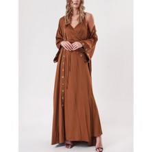 Kahve Kuşgözü Detaylı Içlikli Uzun Kaftan 94187