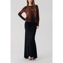 Leopar Bisiklet Yaka Leopar Desenli Yün Triko Kazak 28866