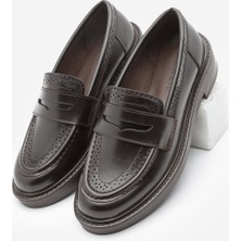 Marjin Kadın Loafer Makosen Desenli Günlük Ayakkabı Tornus Kahve