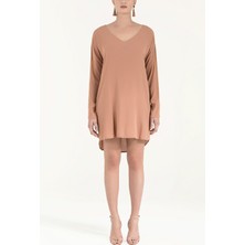 Devetüyü V Yaka Bol Kesim Mini  Elbise 92365