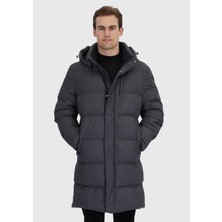 Gri Regular Fit Kapüşonlu Casual Dokuma Kaban