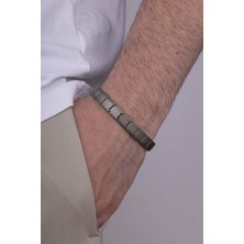 Gümüş Pazarım Mat Antrasit Italyan Charm Model Çelik Erkek Bileklik