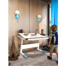 Creo Mobili Sirius Basic Renkli Ders Çalışma Masası Erkek Çocuk İçin Çekmeceli Masa, Ders Çalışma Masası - 120x75 Cm, Ekru/Mavi