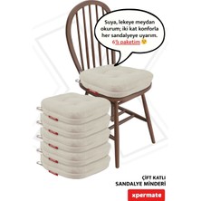 Xpermate 6’lı Sandalye Minderi Seti 42x42x8 cm Çift Kat Kalın Pofidik Minder Fermuarlı Yıkanabilir Su ve Yağ İtici Bej