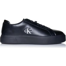 Calvin Klein Basketbol Stili Düz Tabanlı Bağcıklı Deri Monogramlı Erkek Siyah Sneaker YM0YM01460-0GJ