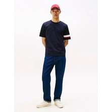 Tommy Hilfiger Ikonik Renk Bloklu Eklemeli Erkek Mavi T-Shirt MW0MW40018DW5