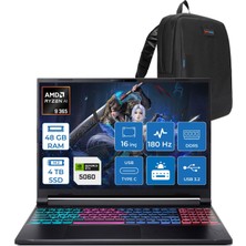 Acer Nitro V 16S Aı AN16S Amd Ryzen™ Aı 9 365 48GB Ddr5 4tb SSD 8GB/RTX5060 115W 16"qhd+ 2560X1600 180Hz IPS Freedos Gaming Bilgisayar. NHQXUEY001F15+ZETTAÇANTA
