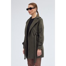 Kaşe Kadın Şık Tasarım Yaka Kaban ve Kemer