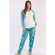 Kadın Mint Renk Welsoft Uzun Kollu Bisiklet Yaka Düz Paça Pijama Takımı C0T9N0303
