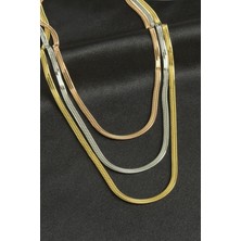 Italyan Zincirli Lüks Çelik Üçlü Kolye