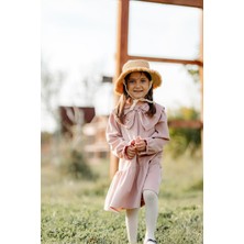 Önü Büyük Fiyonklu Kız Çocuk Elbise Pembe
