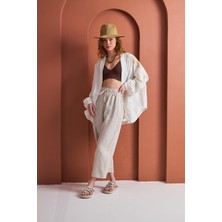 Keten Karışımlı Nakışlı Oversize Kimono