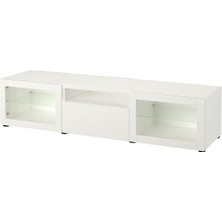 Tv Sehpası, Beyaz-Şeffaf Cam, 180X42X39 Cm, Lappvıken/sındvık, Çıt Çıt Raylı