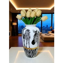 Seramik, El Boyaması Zebra Desenli Vazo Şah Küp