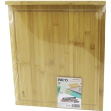 38X45CM Ahşap Bambu Kesim Panosu - Kesme Tahtası Tezgah Üstü  Kanallı - Kenar Destekli (5047)