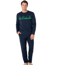 Pierre Cardin 6104 Erkek Lacivert Uzun Kollu Bisiklet Yaka Pijama Takımı