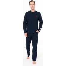 U.s. Polo Assn. 18959 Erkek Lacıvert Yuvarlak Yaka Patlı Uzun Kollu Pijama Takımı