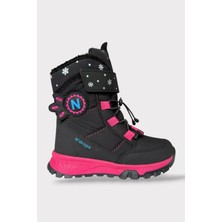 Kız Çocuk Su Itici Cırtlı Akıllıı Bağcıklı Kürklü Kar Botu Siyah - Fuşya