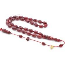 Hakkı Usta Imzalı Beyzi Kesim Kırmızı Sıkma Kehribar Tesbih