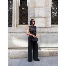 Kadın Siyah Kuşaklı Takım – Şık Bluz ve Palazzo Pantolon Seti