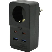 Termal Dayanıklı, Akım Korumalı, Type-C ve USB Çıkışlı, 10A, 2500W Priz