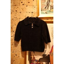 Yumoş Gömlek Yaka Kısa Kol Triko Kazak