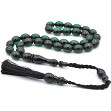 Usta Işi Sistemli Beyzi Kesim Petrol Mavisi Sıkma Kehribar Tesbih 079