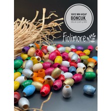 Oval Ahşap Renkli Boncuk 16X12 mm (50 Gram 64 Adet) Delik Çapı 5 mm Badem Tahta Boncuk