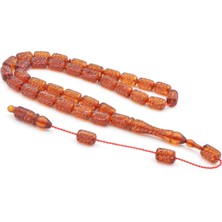 Kalem Işçilikli Kapsül Kesim Sarı Sıkma Kehribar Tesbih