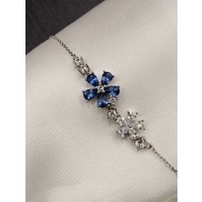 925 Ayar Gümüş Mavi Çiçek Detaylı Model Kadın Bileklik-Şık Tasarım