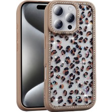 Iphone 16 Pro Uyumlu Kılıf Taşlı ve Simli Çerçeveli Fiyonk Desenli Işıltılı Pırlanta Kapak