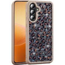 Samsung Galaxy A36 Uyumlu Kılıf Taşlı ve Simli Çerçeveli Fiyonk Desenli Işıltılı Pırlanta Kapak