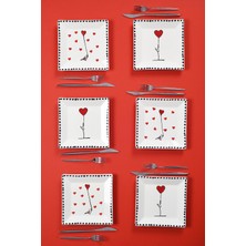 Kırmızı 6'lı El Yapımı Seramik Pasta ve Meyve Sunum Seti 20CM