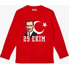 Uzun Kollu Yeni 29 Ekim Cumhuriyet Bayramı Atatürk Baskılı Pamuklu Çocuk T-Shirt