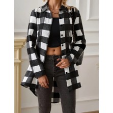 Arben Boutique Kadın Uzun Kollu Ekoseli Önden Düğmeli Dokuma Uzun Gömlek