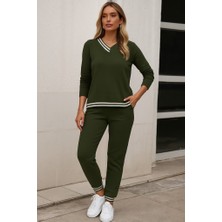 Gökyüzü Moda Kadın Uzun Kollu Ribana Detay Viskon Iki Iplik Ikili Takım